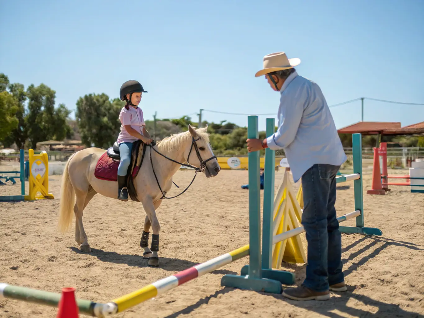 An instructor guiding a rider during a western riding lesson, focusing on skill development and horsemanship.