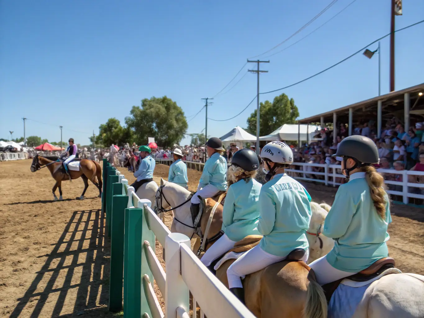 A diverse group of riders participating in a western riding event, showcasing inclusivity and opportunities for all skill levels.